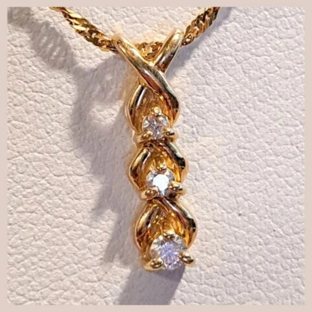 14K Gold Diamond Drop Pendant & Chain - Picture 5 of 11